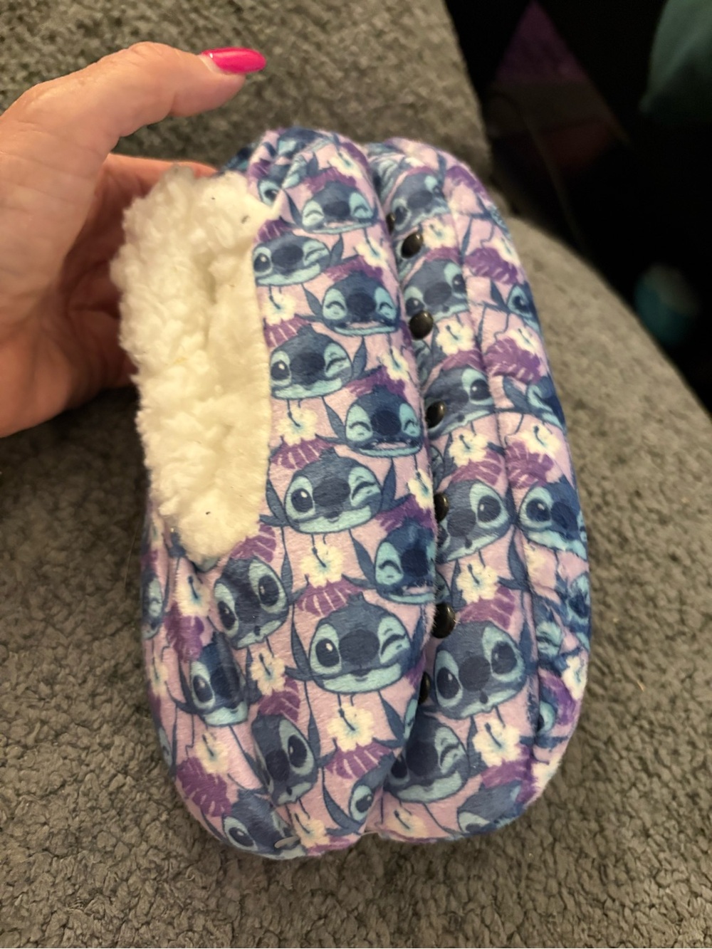 Kids Plush Slip-On One Piece Slippers in Blue & Purple